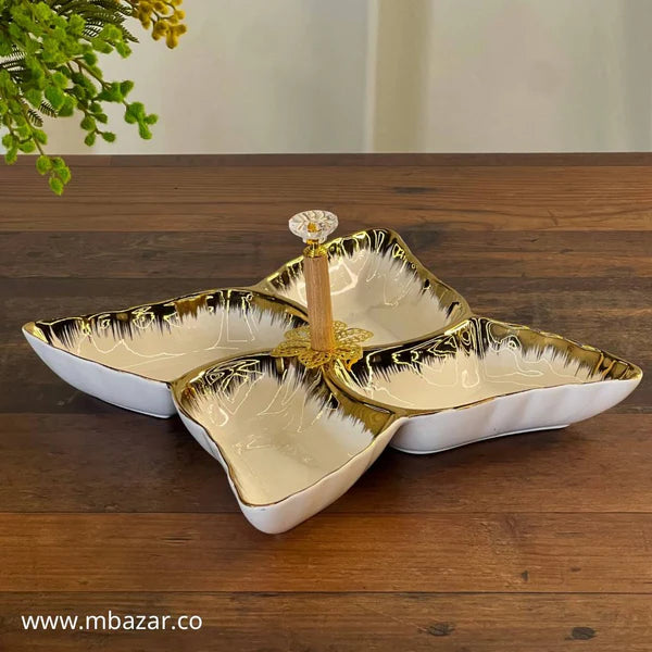 Luxury 4-Section Snack Serving Plate with Handle – Elegant Serving Tray
