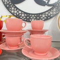 Luxury Ceramic Cups Set – Pink Colour 4 Cups with Saucers for Elegant Serving