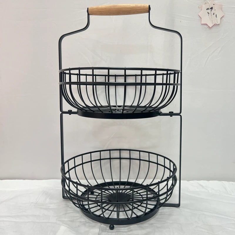 Luxury Two Tier Fruit Basket – Black Metal Design 1 Piece