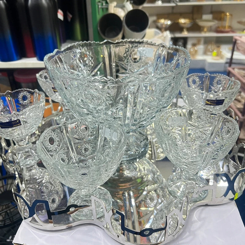 Luxury Dessert Bowl Set – 6 Small + 1 Big Thick Glass Bowl for Serving