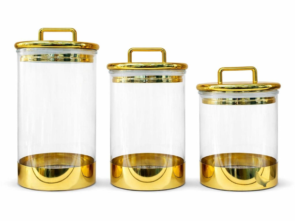 Luxury transparent   Gold Acrylic Storage Jars Set 500ml 600ml 900ml Coffee Tea Sugar Canisters Airtight Kitchen Storage