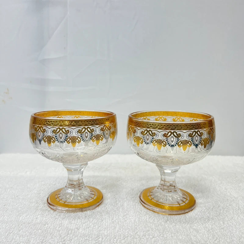 Luxury Dessert Bowl Glass with Golden Design | 2 in Box | Elegant Glassware for Desserts