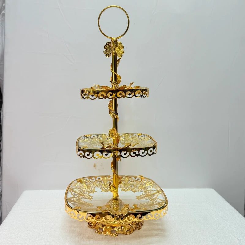 Luxury Cake Stand – React Angular Shape Glass & Metal, 1 Piece