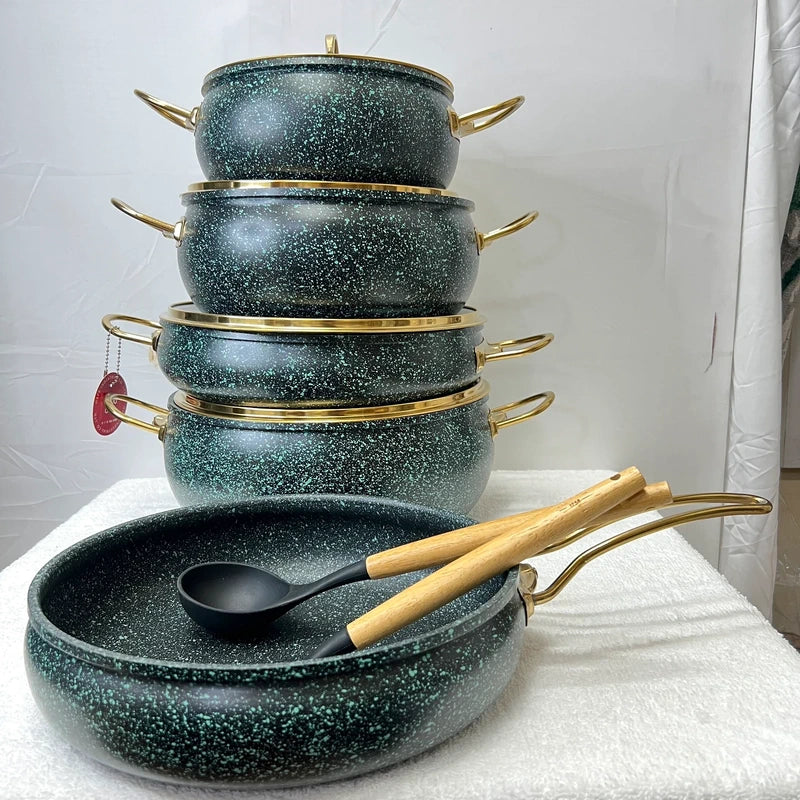 Luxury Non Stick Granite Cooking Pot Set – Induction, Electric & Glass Lid Compatible