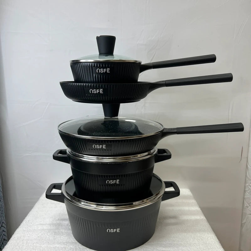 Luxury Granite Cooking Pot Set of 5 – Non Stick, Induction, Electric & Gas Compatible