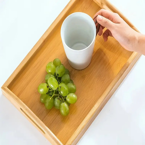 2 Pcs Rectangular Wooden Serving Tray with Handles Breakfast Food Trays 35cm.