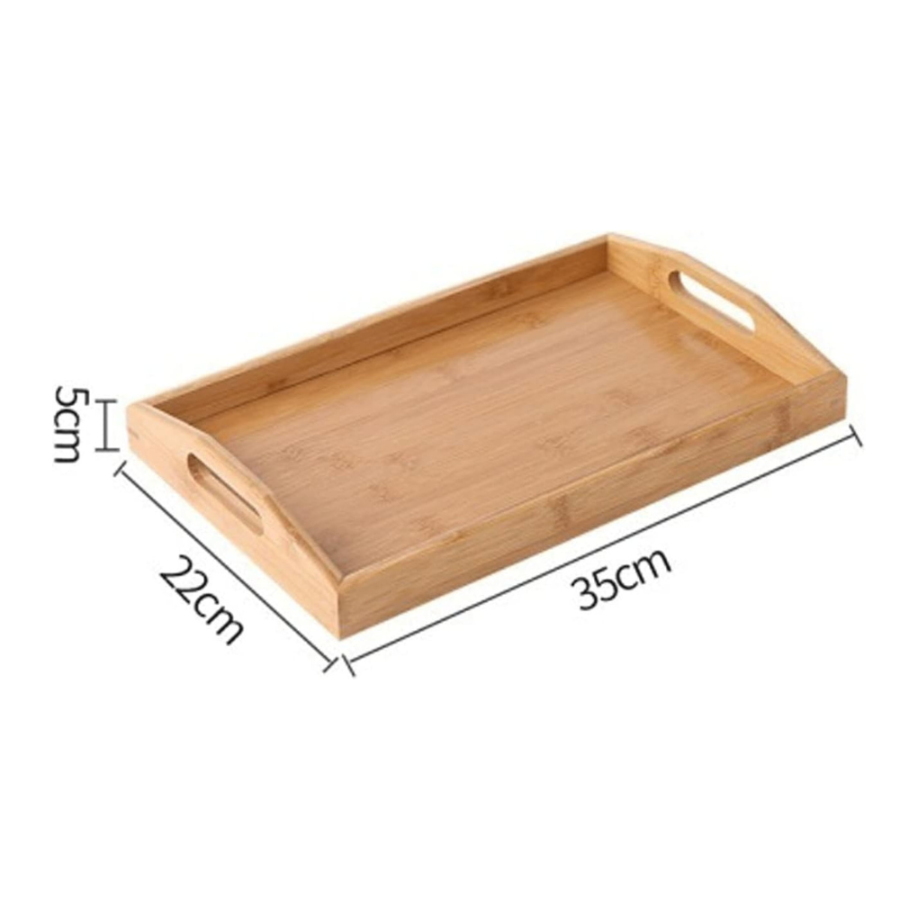 2 Pcs Rectangular Wooden Serving Tray with Handles Breakfast Food Trays 35cm.