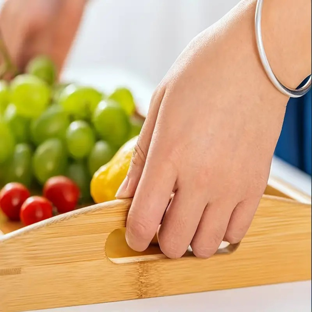 2 Pcs Rectangular Wooden Serving Tray with Handles Breakfast Food Trays 35cm.