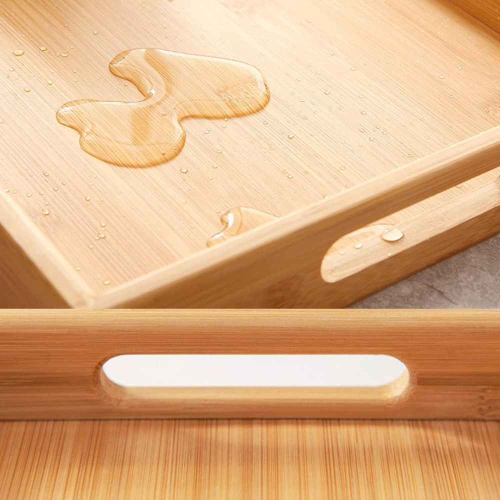 2 Pcs Rectangular Wooden Serving Tray with Handles Breakfast Food Trays 35cm.