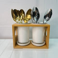 Luxury Spoon Holder – Ceramic and Bamboo Stand 2 Pieces
