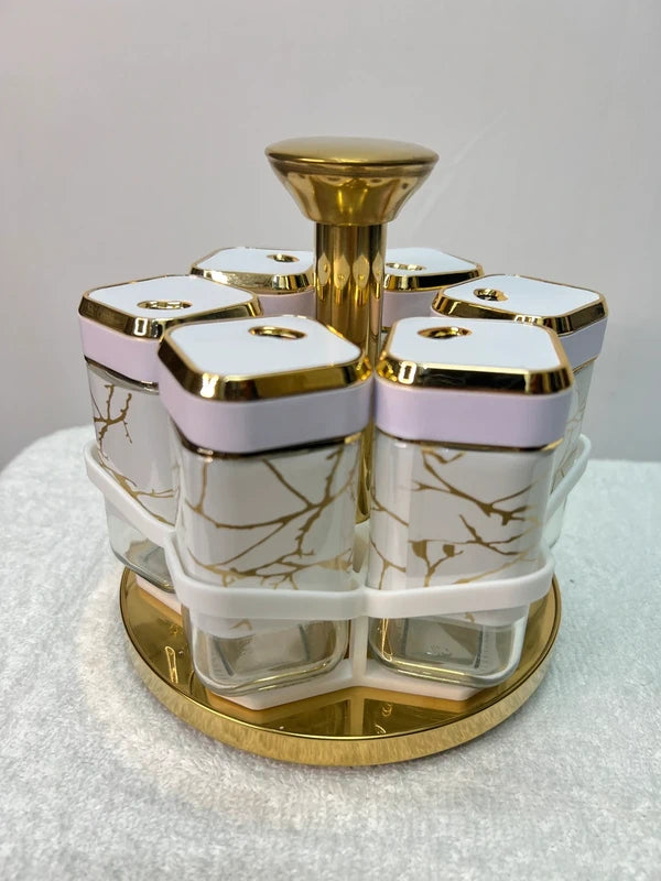 Luxury Spice Jars – 6 Jars with 1 Rotating Tray