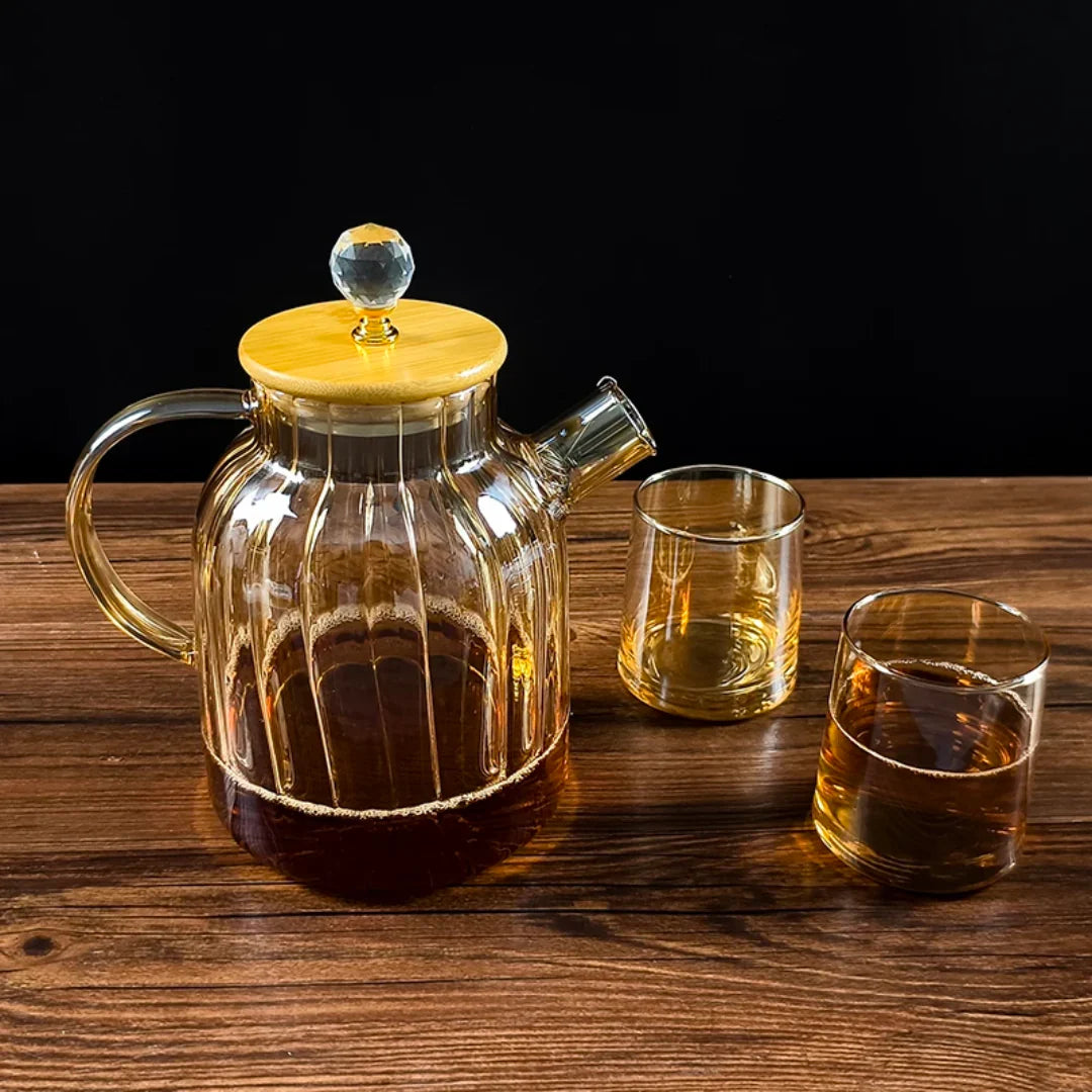 Luxury Amber Glass Tea Set – Tea Pot & Glass Cups Set (7 Counts)