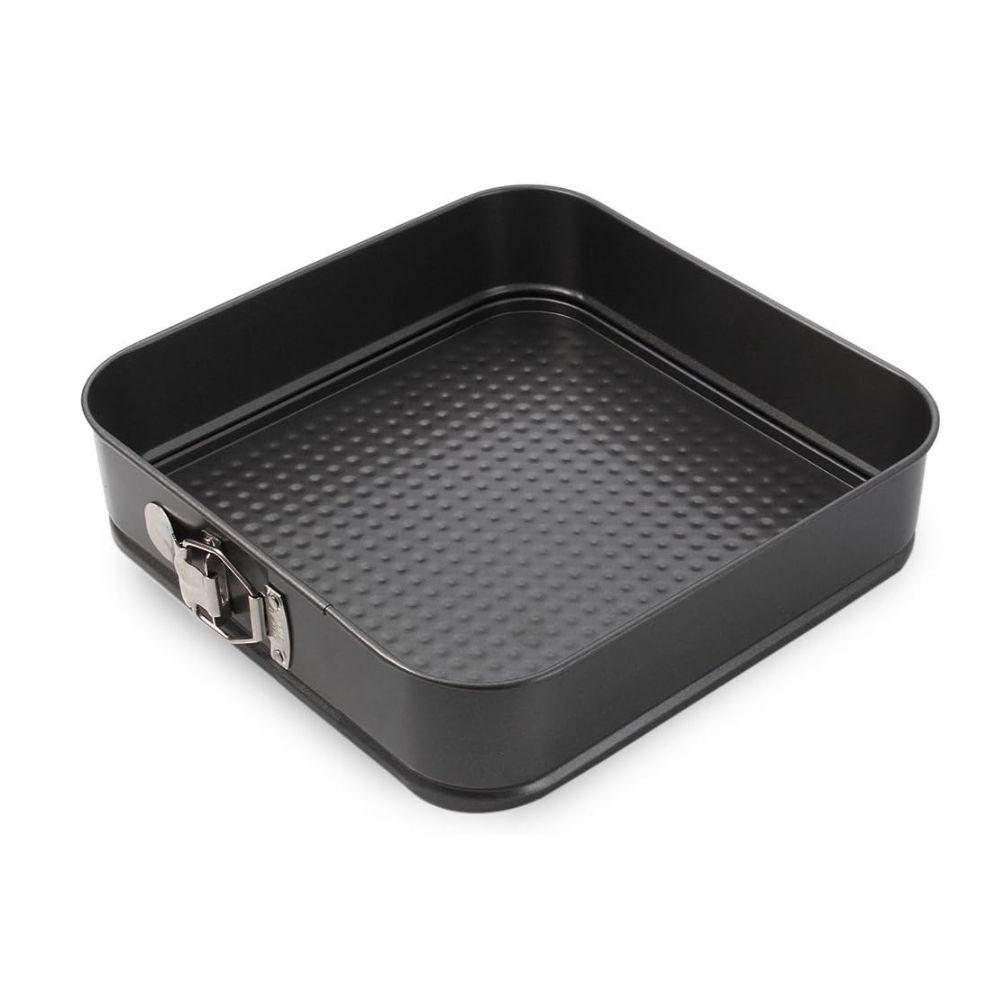 3-pcs non-stick cake pan set round, heart, and square shape black for baking.