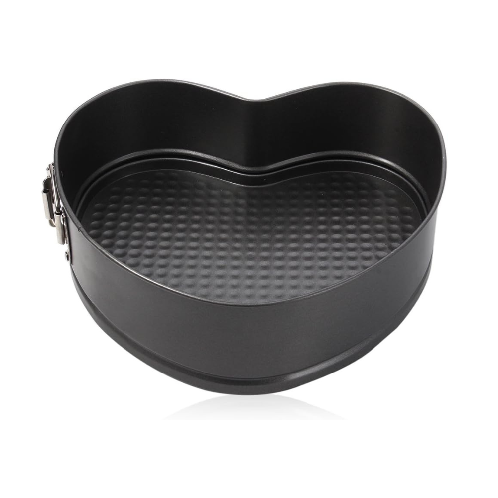 3-pcs non-stick cake pan set round, heart, and square shape black for baking.