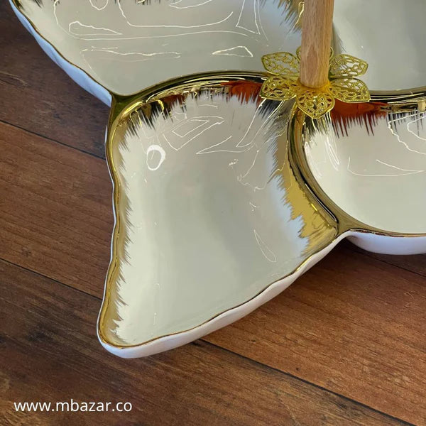Luxury 4-Section Snack Serving Plate with Handle – Elegant Serving Tray