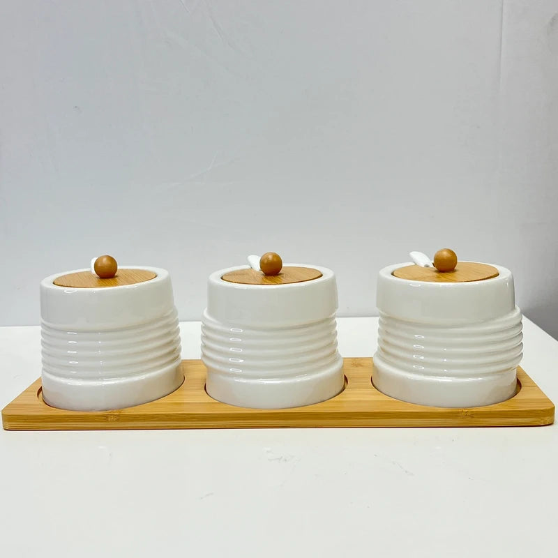 Luxury Spice Jar Set of 3 Piece with Ceramic Spoon – Elegant Kitchen Storage