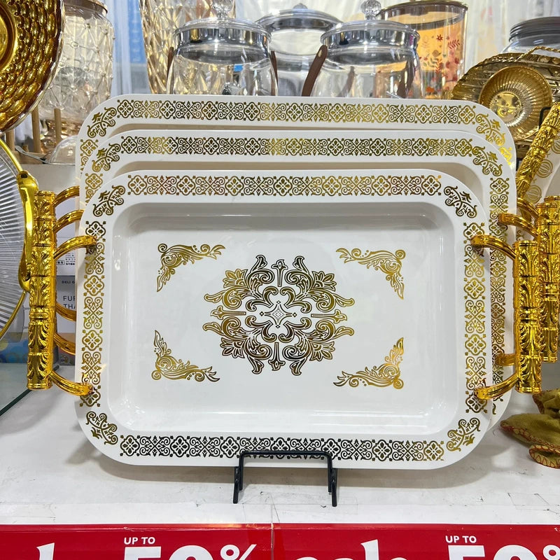 Luxury Rectangular Gold Serving Tray – Set of 3 Plastic Trays
