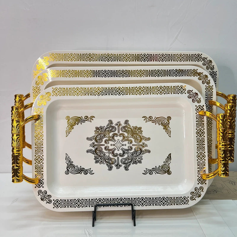 Luxury 3 Pieces Tray Set Plastic for Serving – Elegant and Durable Serveware