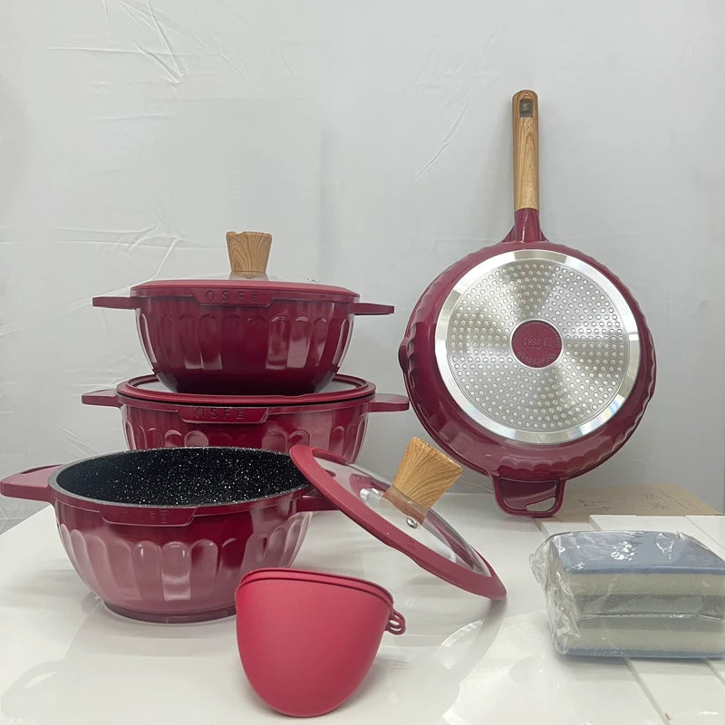 Luxury Granite Non-Stick Cooking Pot Set of 5 with Holders – Durable & Premium Cookware
