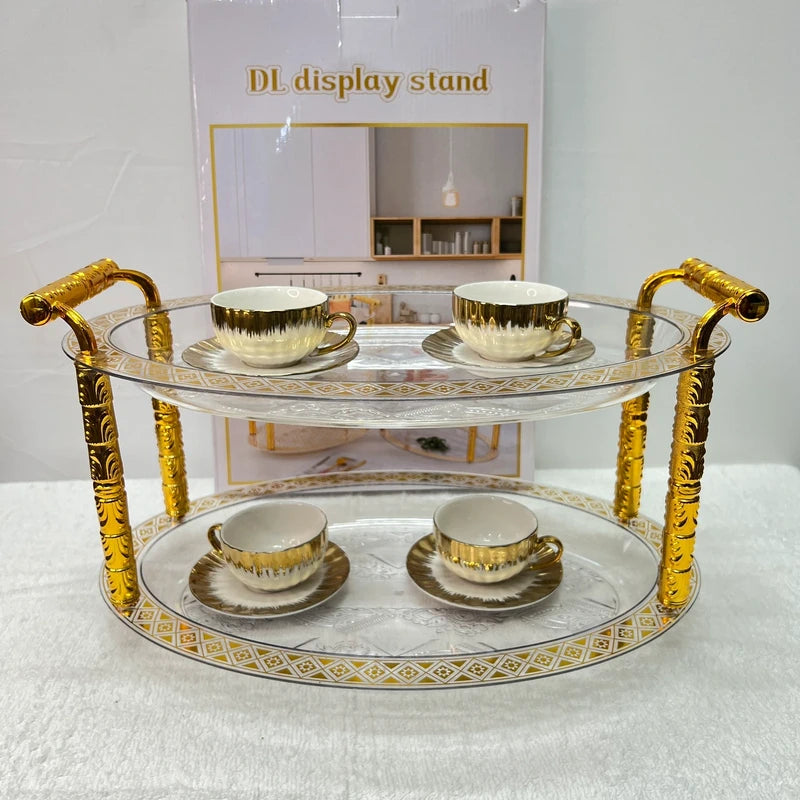 Luxury Elegant 2 Tiered Oval Shape & Floral Serving Stand