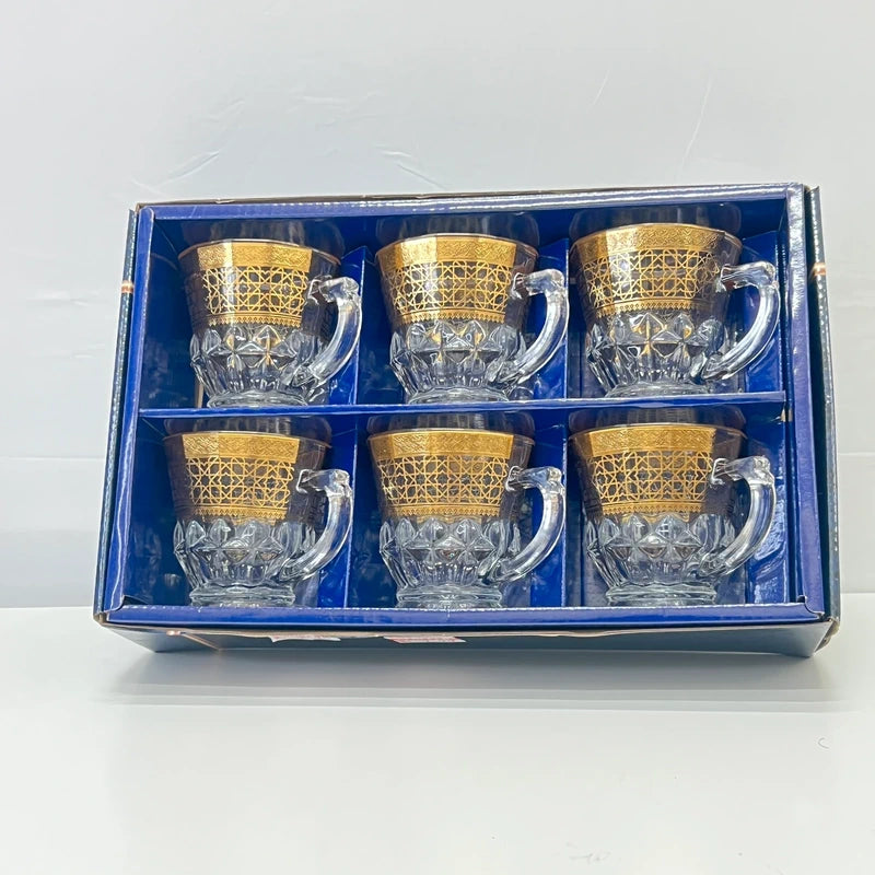 Luxury Gold Glass Cups Set of 6 – Elegant Tea & Coffee Serving