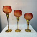 Luxury Big Glass Candle Stand | Set of 3 Premium Large Size Decorative Candle Stand for Home Décor