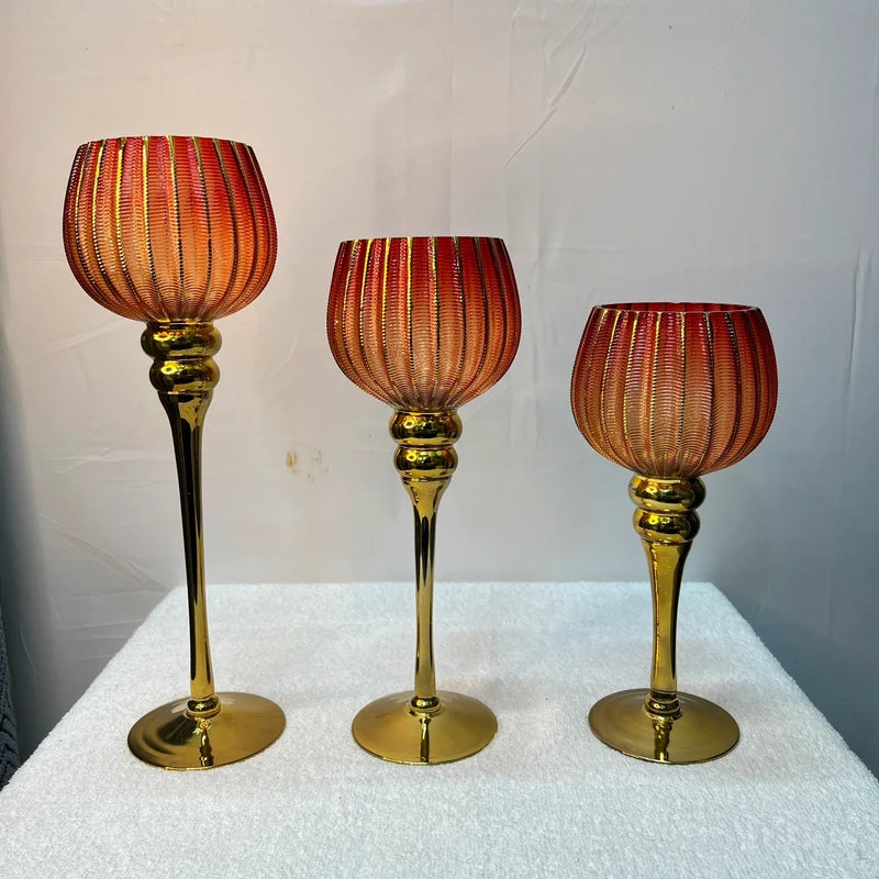 Luxury Big Glass Candle Stand | Set of 3 Premium Large Size Decorative Candle Stand for Home Décor