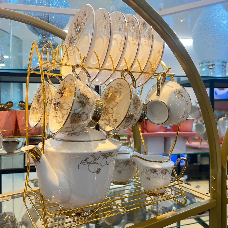 Luxury Tea Coffee Cup Set with Stand – Complete Serving Set