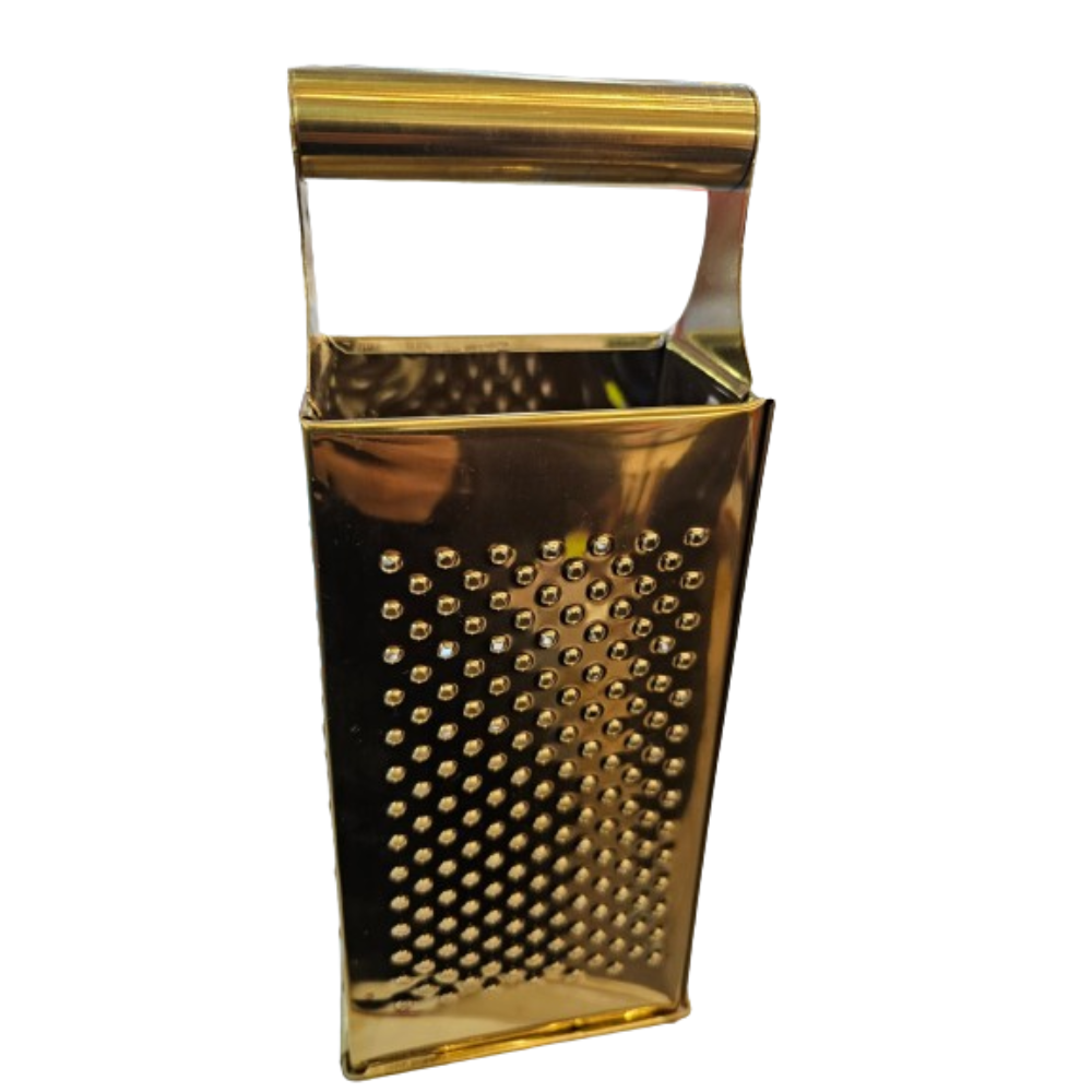 Large 4-Sided Gold Stainless Steel Multi-Use Box Grater, Peeler, and Slicer with Handle
