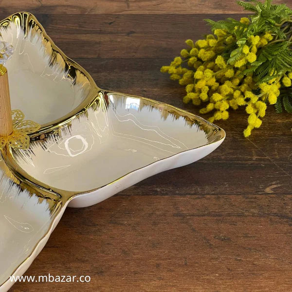 Luxury 4-Section Snack Serving Plate with Handle – Elegant Serving Tray