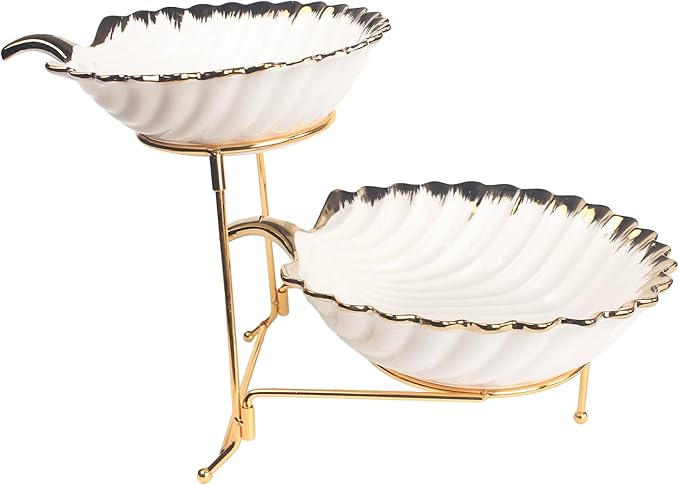 Luxury 2-Tier Ceramic Serving Bowl with Golden Corners – Elegant Tableware