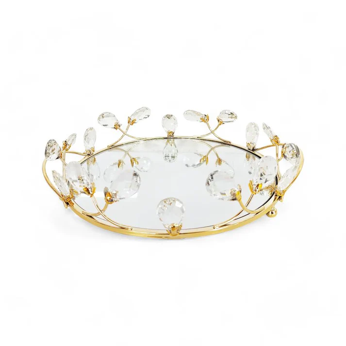 Luxury Round Gold Mirrored Tray – Elegant Decorative Serving Tray