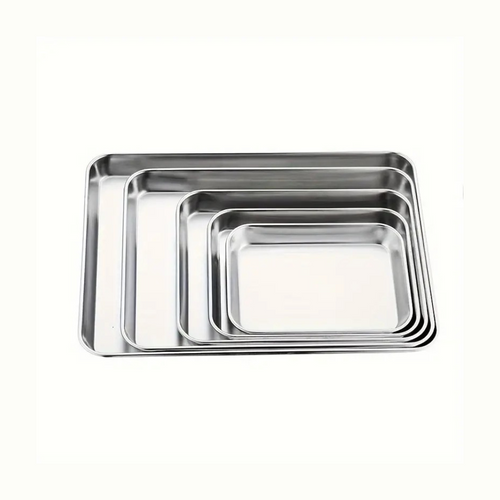 1 Pcs Rectangular Stainless Steel Deep Storage Tray For Dinner Plate and Baking.