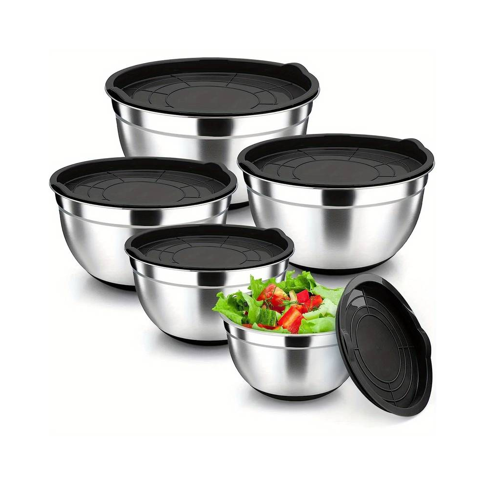 5-Piece Stainless Steel Mixing Bowls with Airtight Lids, Salad Bowl for Baking/Cooking/Preparation.