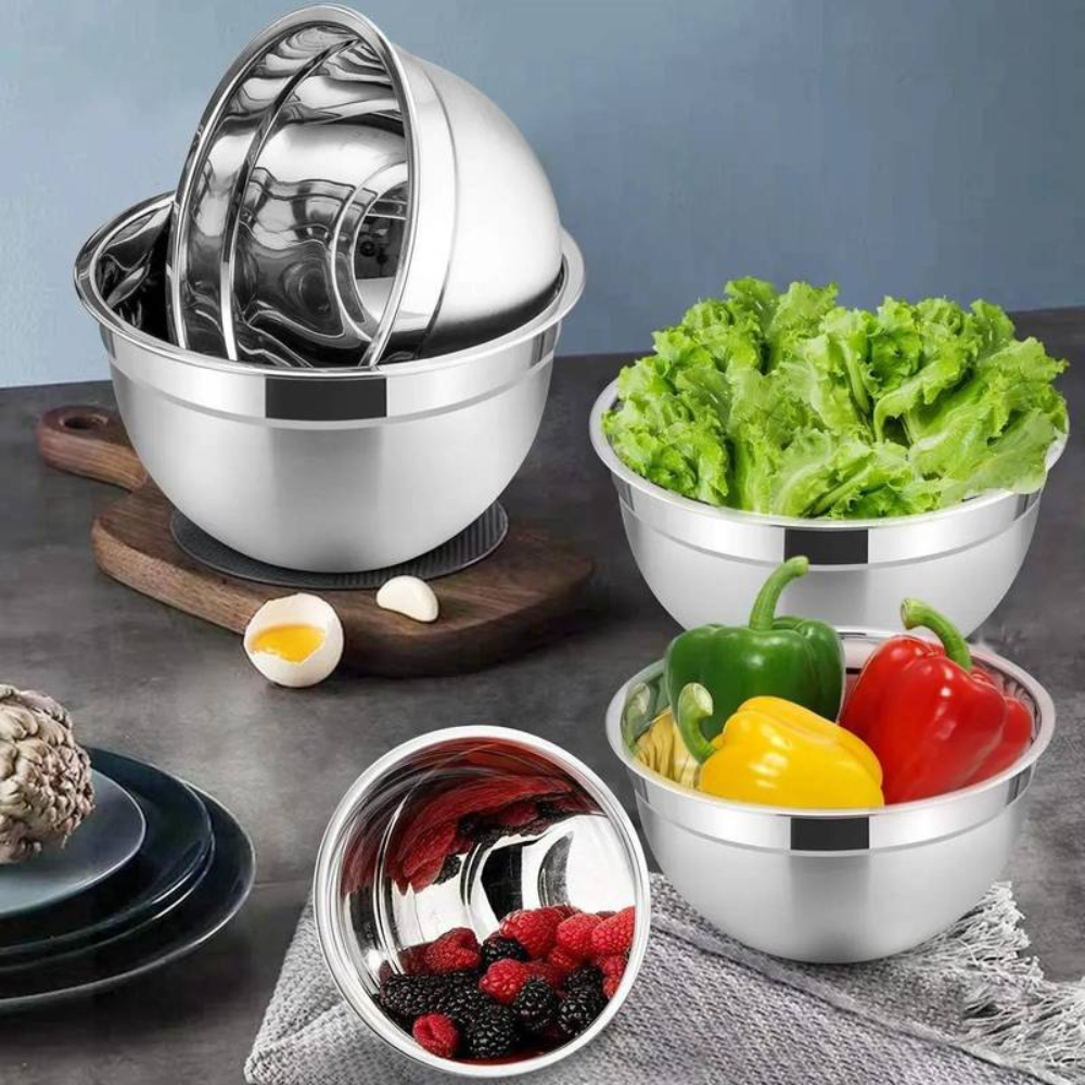 5-Piece Stainless Steel Mixing Bowls with Airtight Lids, Salad Bowl for Baking/Cooking/Preparation.