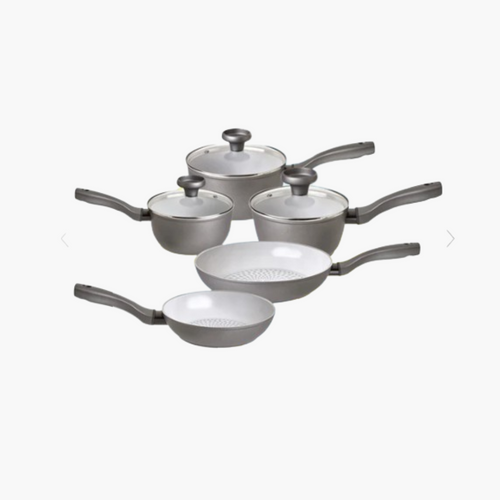 5-piece Earth Pan Non-Stick Saucepan and Frying Pan Set With Glass Lids.