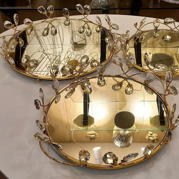 Luxury Round Gold Mirrored Tray – Elegant Decorative Serving Tray