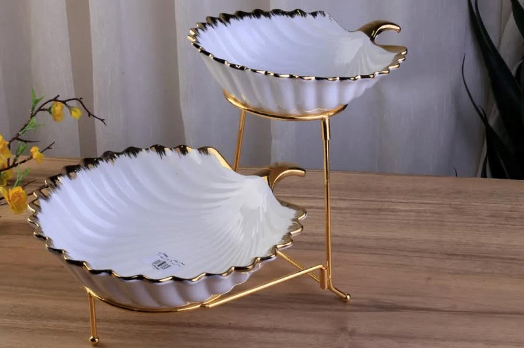 Luxury 2-Tier Ceramic Serving Bowl with Golden Corners – Elegant Tableware