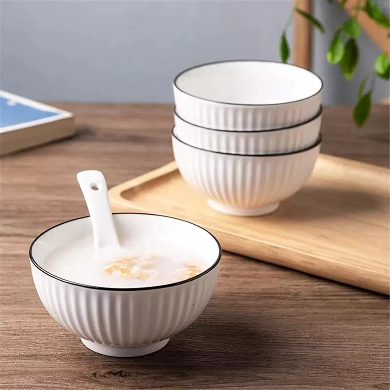 6 x strong White Ceramic Serving bowls for soups pasta rice