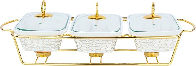 Luxury Elegant 3-Section Serving Dish with Gold Design – Premium Tableware