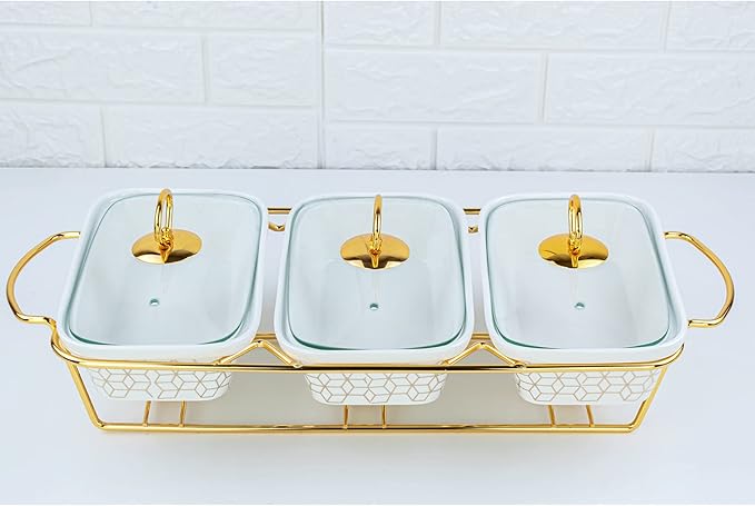 Luxury Elegant 3-Section Serving Dish with Gold Design – Premium Tableware