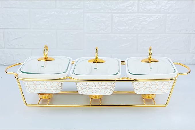 Luxury Elegant 3-Section Serving Dish with Gold Design – Premium Tableware