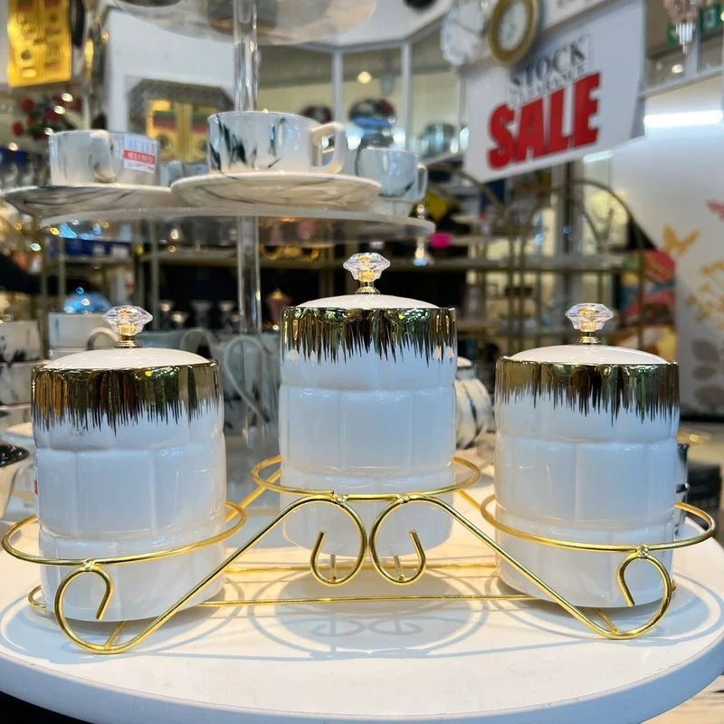 Luxury Tea Coffee Sugar Set – 3 Ceramic Big Size Storage Jars for Kitchen