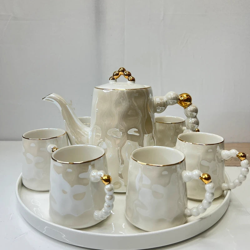 Luxury Teapot Set – 6 Cups with Teapot & Tray