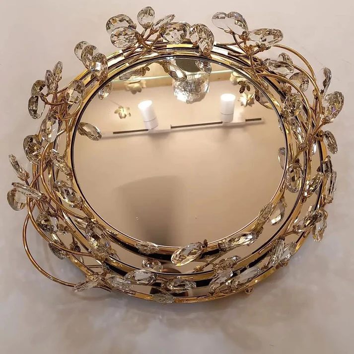 Luxury Round Gold Mirrored Tray – Elegant Decorative Serving Tray