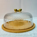 Luxury Bamboo Cake Dish with Glass Plastic Lid 1 Piece