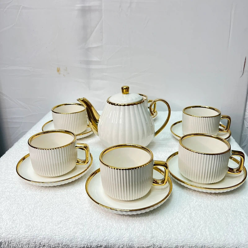 Luxury Tea Pot Set with 6 Cups & Saucer – Elegant Premium Tea Set for Home & Gifting