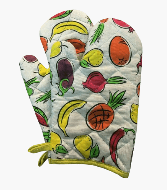 Decorative Assorted Design, 2 Oven Mitts Gloves Cooking Heat Resistant, 18 x 28 cm.
