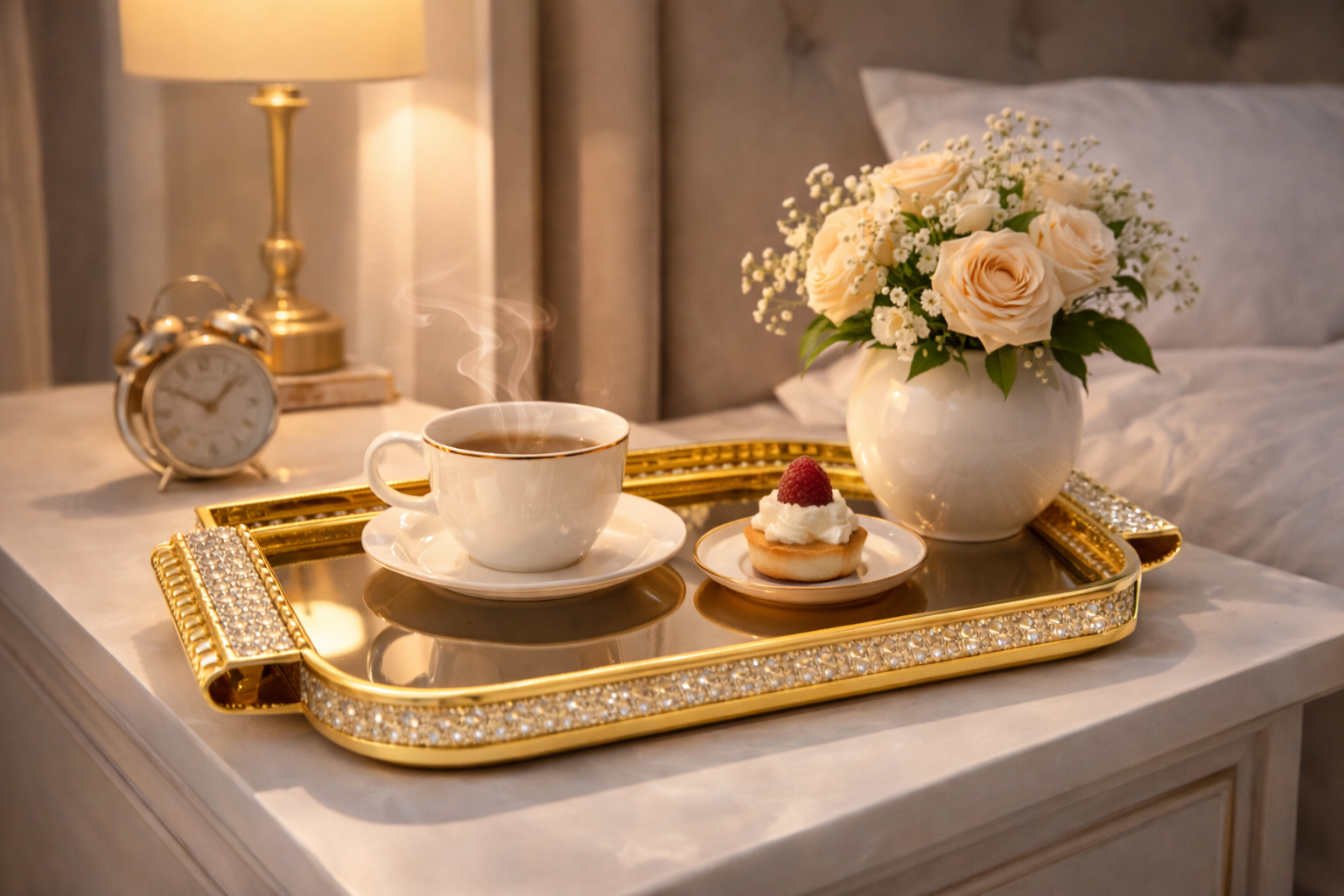 Luxury Royal Crystal Gold Serving Tray – Elegant Decorative Serving Tray