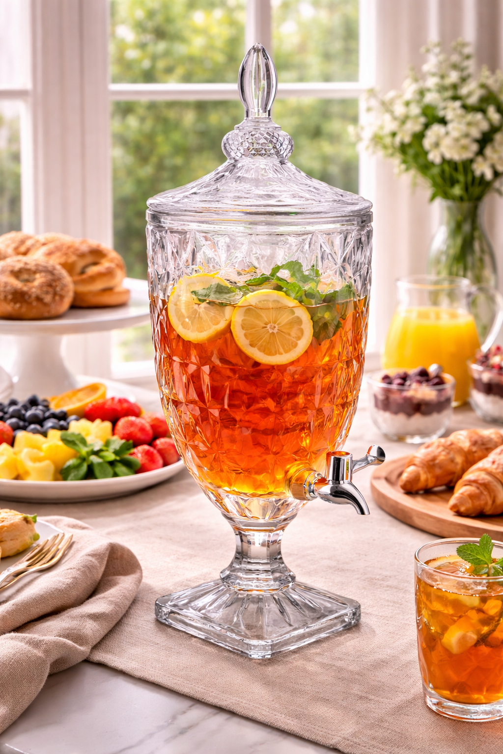 Luxury 3.5L Glass Juice Dispenser with Faucet – Lead-Free Crystal Beverage Dispenser Jug